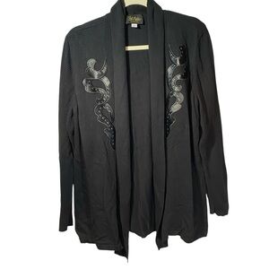 Bob Mackie wearable art leather studded black cardigan size L